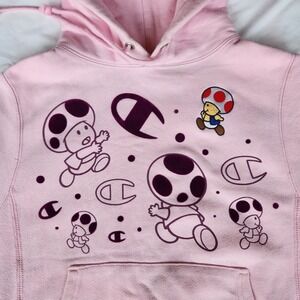 Champion x Mario Toad collab Reverse Weave Hoodie Sweatshirt Pink XS‎